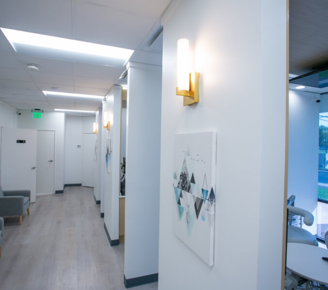 Hallway looking into dental treatment rooms